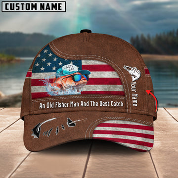Cornbee Striped Bass Fishing US Flag Personalized Name Blue 3D Classic Cap
