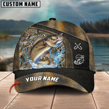 Cornbee Walleye Fishing Personalized Name Blue 3D Classic Cap