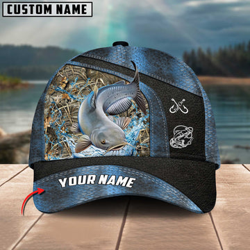 Cornbee Catfish Fishing Personalized Name Blue 3D Classic Cap