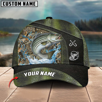 Cornbee Striped Bass Fishing Personalized Name Blue 3D Classic Cap