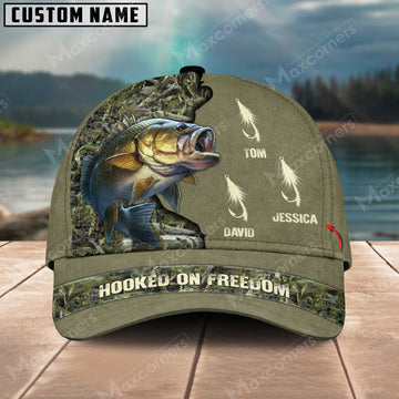 Cornbee Bass Fishing Hooked On Freedom Personalized Name Blue 3D Classic Cap