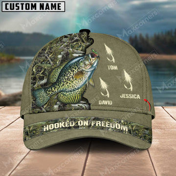 Cornbee Crappie Fishing Hooked On Freedom Personalized Name Blue 3D Classic Cap