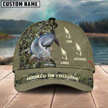 Cornbee Catfish Fishing Hooked On Freedom Personalized Name Blue 3D Classic Cap