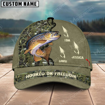 Cornbee Trout Fishing Hooked On Freedom Personalized Name Blue 3D Classic Cap