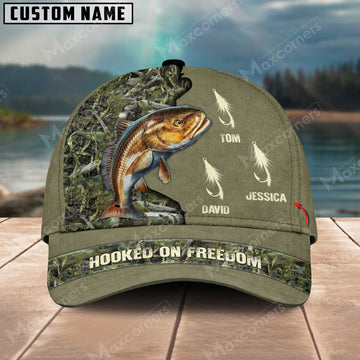 Cornbee Redfish Fishing Hooked On Freedom Personalized Name Blue 3D Classic Cap