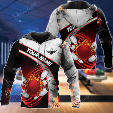 Cornbee Custom Name Red Fire Bowling Sport 3D Hoodie