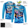 Cornbee Personalized Text Blue Fire Fishing 3D Long Sleeve Shirt