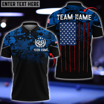 Cornbee Billiards Navy US Flag Pattern Personalized Name, Team Name 3D Shirt
