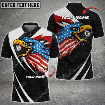 Cornbee Billiards Eagle Ball 8 US Flag Personalized Name, Team Name 3D Shirt
