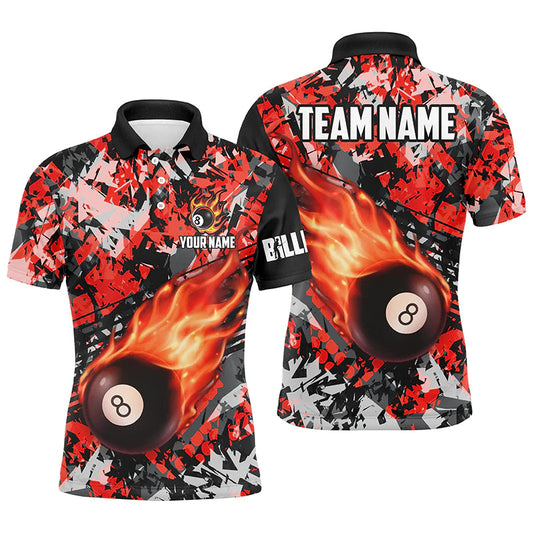 Cornbee Billiards Red Ball 8 Fire Flame Pattern Personalized Name, Team Name 3D Shirt