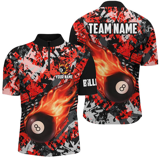 Cornbee Billiards Red Ball 8 Fire Flame Pattern Personalized Name, Team Name 3D Shirt