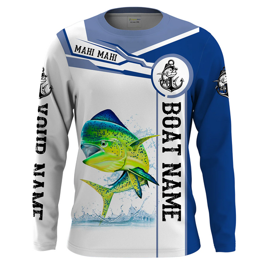 Cornbee Mahi mahi Fishing UV Protection Quick Dry Customize Name and Boat Name Tournament 3D Shirts
