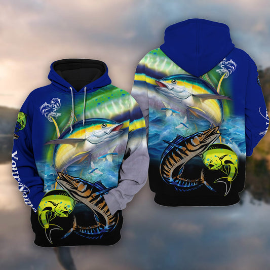 Cornbee Mahi-mahi, Wahoo, Tuna Customize Name 3D Hoodie