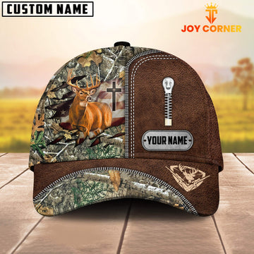 Cornbee Cross America Hunting Deer Zipper Leather Pattern Personalized Hats 3D Multicolored