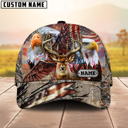 Cornbee Premium Hunting Deer US Flag Eagle Personalized Hats 3D Multicolored