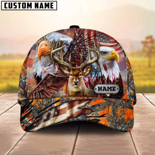 Cornbee Premium Hunting Deer US Flag Eagle Personalized Hats 3D Multicolored