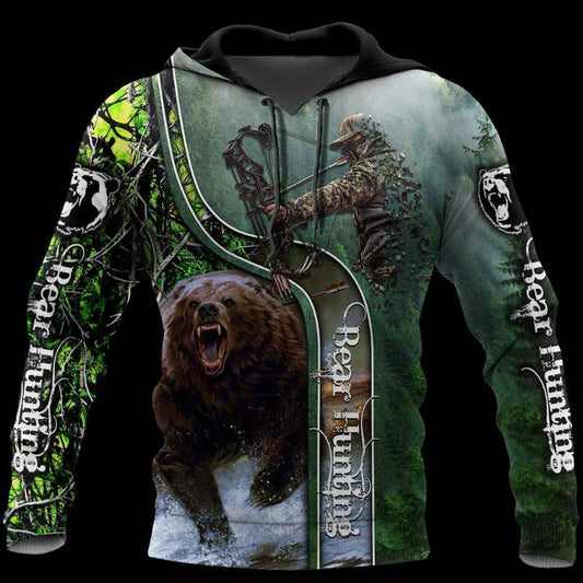 Cornbee Men's Hoodies & Sweatshirts Bear Hunting Bow Camo Wild 3D Shirt