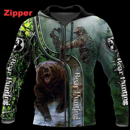 Cornbee Men's Hoodies & Sweatshirts Bear Hunting Bow Camo Wild 3D Shirt