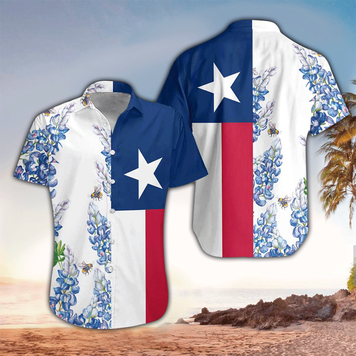 Floral Texas Flag Shirt Hawaiian Shirt Cornbee