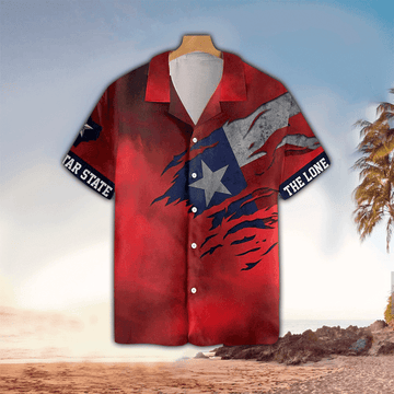 Red Ripped Flag Texas Hawaiian Shirt Cornbee