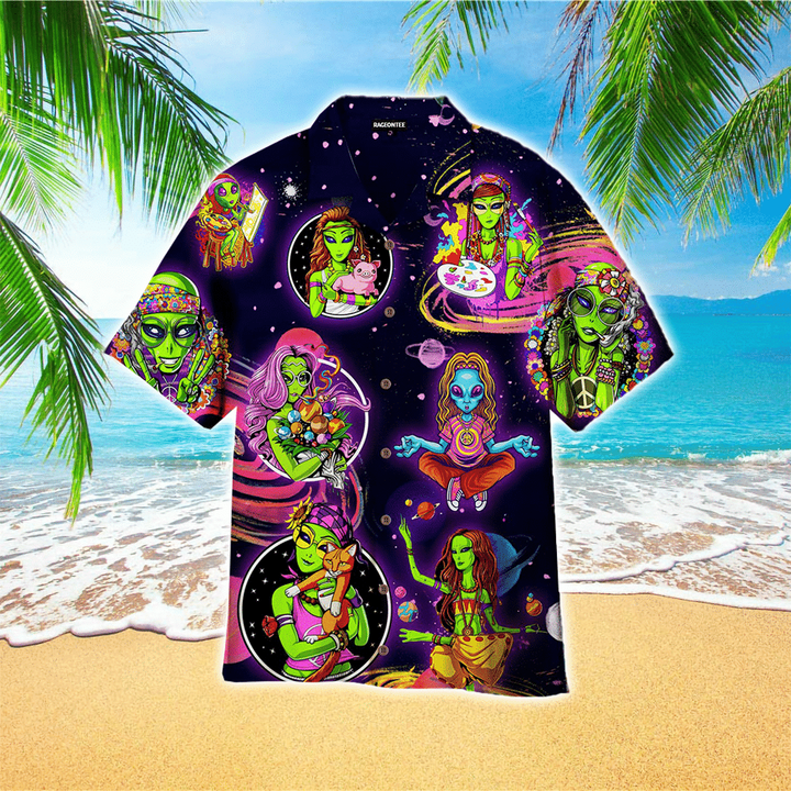 Hippie Alien Hawaiian Shirt Cornbee