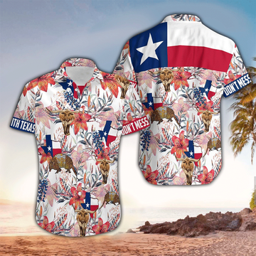 Button Down Floral Texas Flag Hawaiian Shirt Cornbee