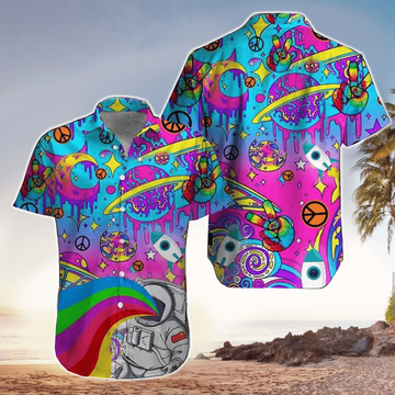 Colorful Hippie Space Pink Hawaiian Shirt Cornbee