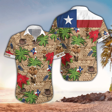 Brown Tribal Pattern Texas Hawaiian Shirt Cornbee