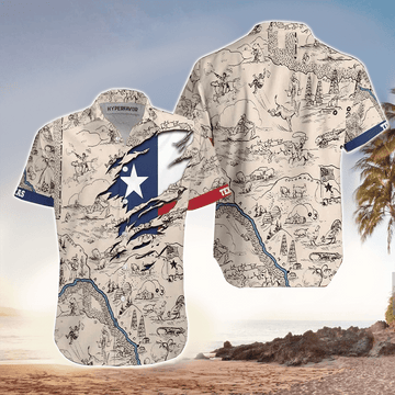 Texas State Map Hawaiian Shirt Cornbee