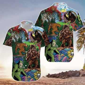 Hippie Bigfoot Wild And Free Hawaiian Shirt Cornbee