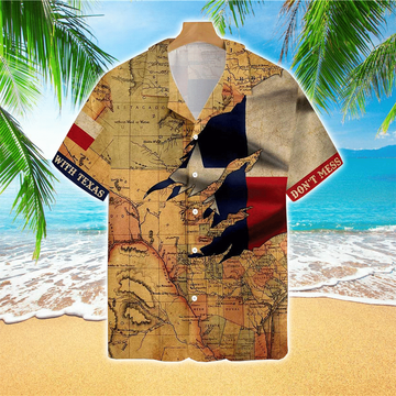 Texas Flag and Map Vintage Texas Hawaiian Shirt Cornbee
