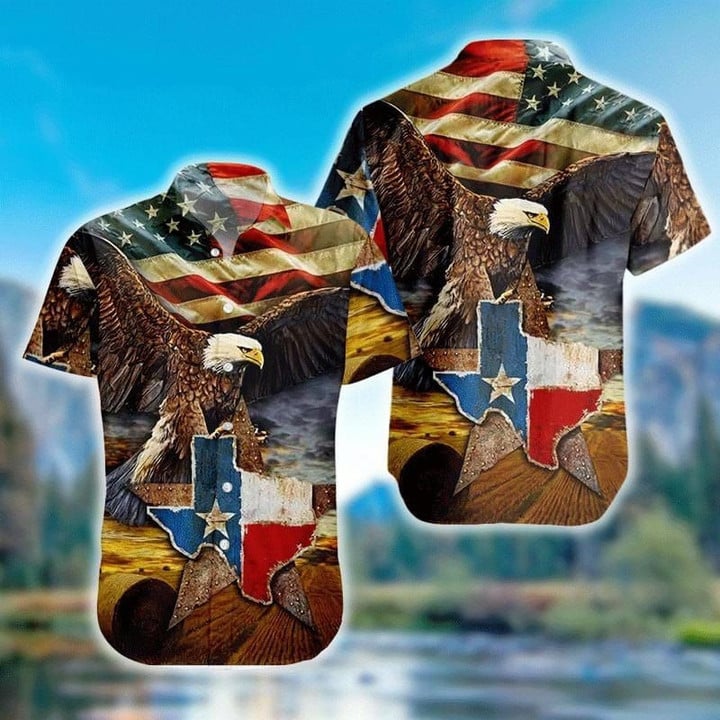 The Eagle with Texas Flag Hawaiian Shirts Cornbee