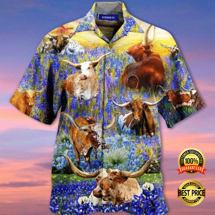 Texas Longhorn In Bluebonnets Hawaiian Shirt Cornbee