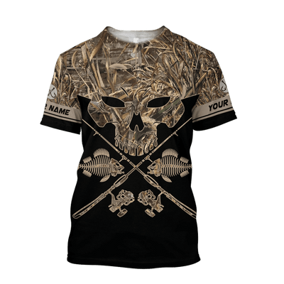 Skull Head Fishing Camo 3D Design Print Shirts Cornbee