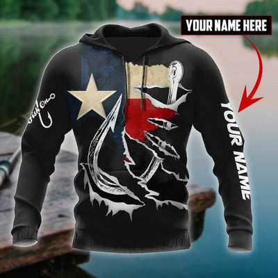 Custom Name Hooked On Fishing Texas Design 3D Print Shirts Hoodie Cornbee