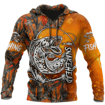 Snakehead Fishing Orange Camo Women'S Men'S Clothing Hoodie Cornbee