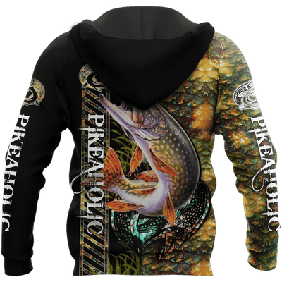 Fishaholic Northern Pike Fishing Camo Unisex 3D All Over Printed Shirts Hoodie Cornbee