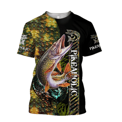 Fishaholic Northern Pike Fishing Camo Unisex 3D All Over Printed Shirts Hoodie Cornbee