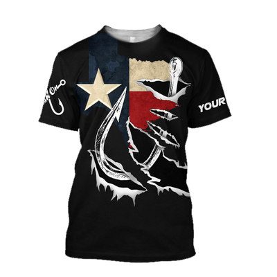 Custom Name Hooked On Fishing Texas Design 3D Print Shirts Hoodie Cornbee
