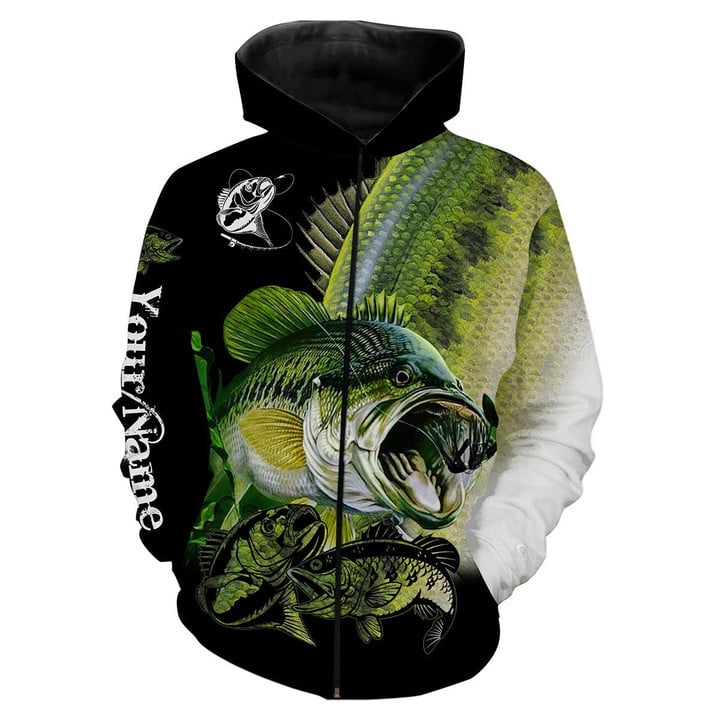 Cornbee Largemouth Bass Fishing Scale Customize Name All Over Printed Shirts Personalized Fishing Gift Hm - Hoodie