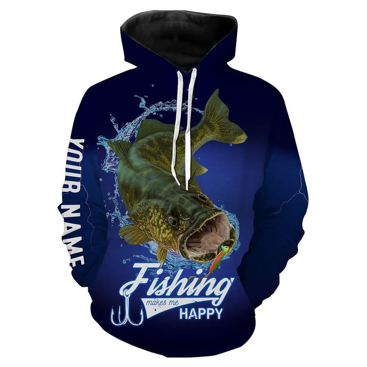 Cornbee Fishing Makes Me Happy Walleye Fishing 3D All Over Printed Customized Name Hm - Hoodie