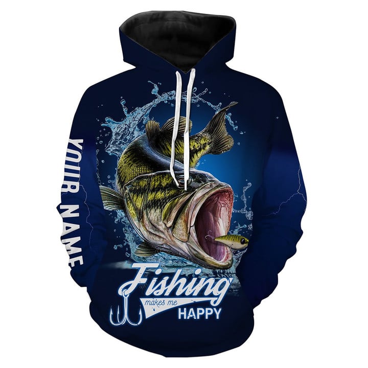Cornbee Fishing Makes Me Happy Bass Fishing 3D All Over Printed Customized Name Hm - Hoodie