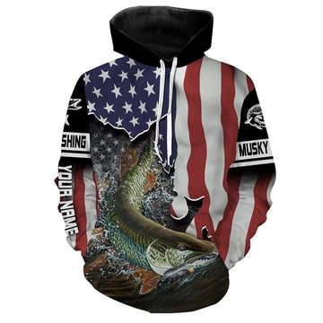 Cornbee Musky Fishing American Flag Custom Long Sleeve Fishing Hm - Hoodie