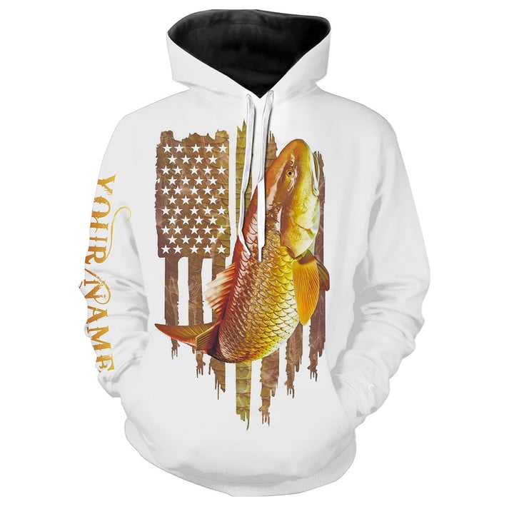 Cornbee Redfish Puppy Drum American Flag Custom Name Fishing Hm - Hoodie