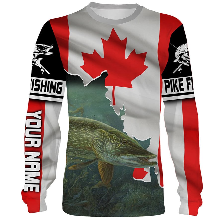 Cornbee Northern Pike Fishing 3D Canada Flag Patriot Custom Name All Over Print  Hm - Hoodie