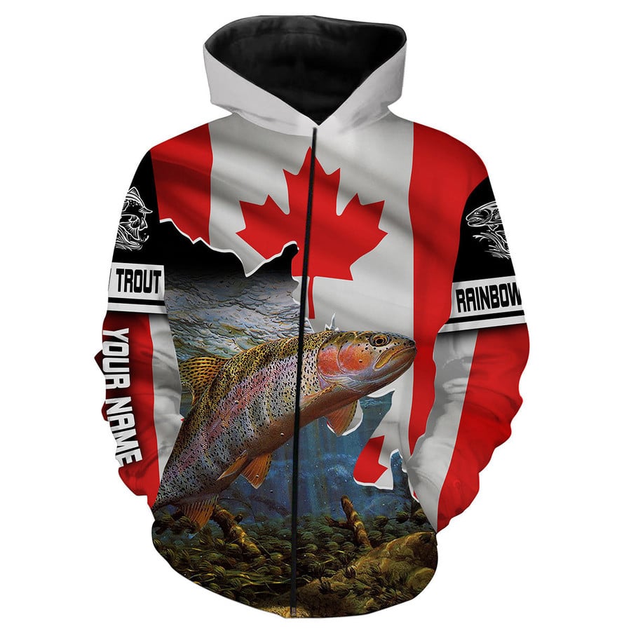 Cornbee Rainbow Trout (Steelhead) Fishing 3D Canada Flag Patriot Custom Name All Over Print Hm - Hoodie