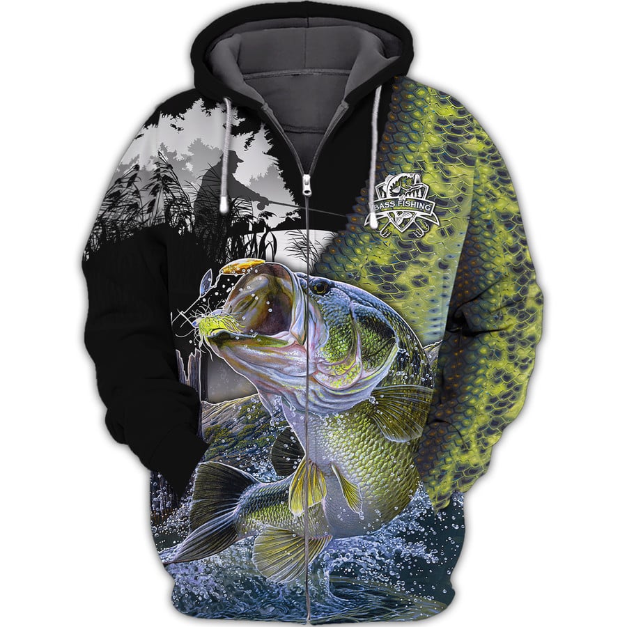Cornbee Bass Fishing Shirt Bass Shirts For Men Fish 3D Printed Green F -  CornBee
