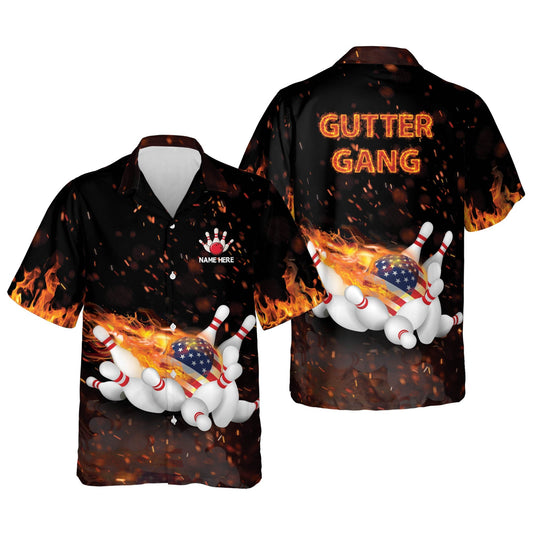 Personalized Flame Bowling Gutter Gang Personalized Name Hawaiian Shirt Cornbee