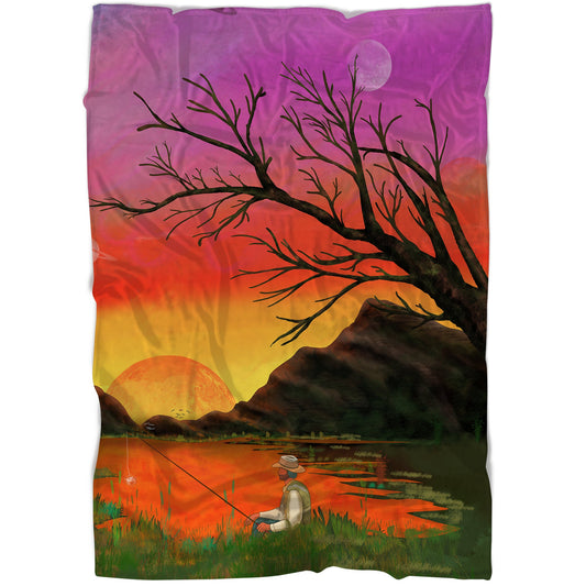 Beautiful Sunset fishing ChipteeAmz's art soft fleece throw blanket, gift for fishing lovers Cornbee