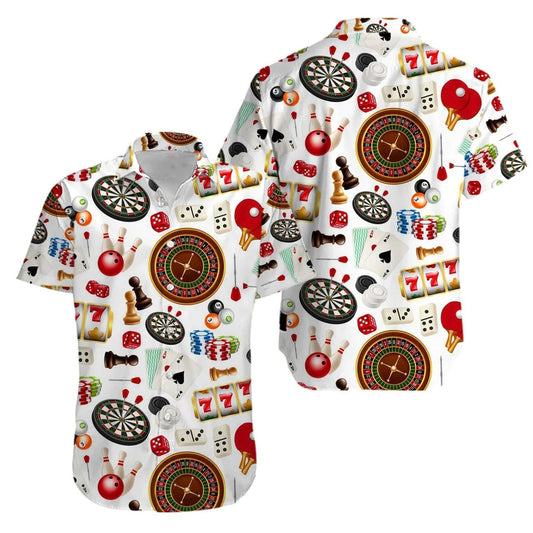 Darts Billiards Bowling Hawaiian Shirt, Darts Billiards Bowling Cards Game White Aloha Hawaiian Shirts For Men and Women - Gift For Friend, Family Cornbee